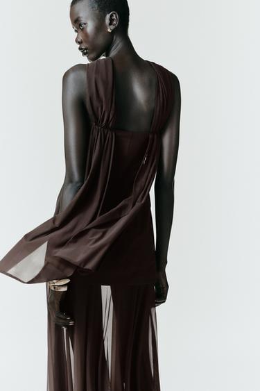 Zara COMBINATION SCARF DRESS - Brown
