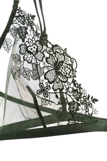 SUJETADOR TRIANGULAR MESH ENCAJE - VERDE de Zara