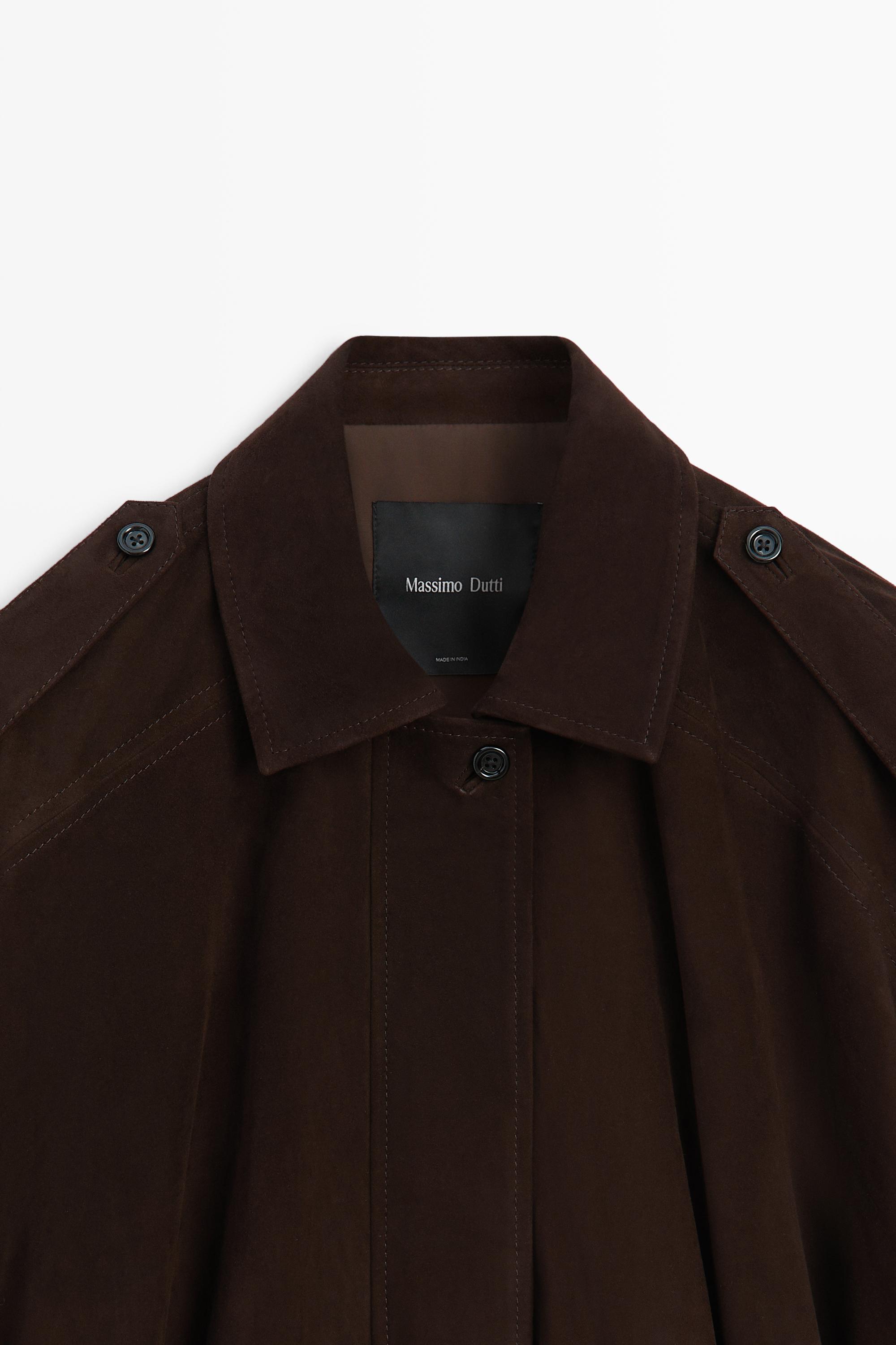 Blouson bomber avec détail de plis en cuir et daim