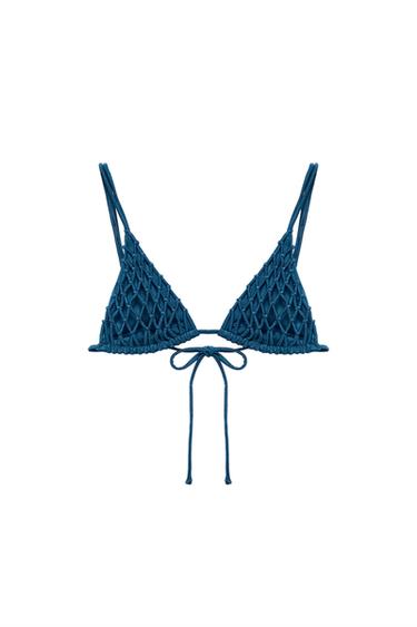 KNOTTED STRAP BIKINI TOP - Blue by Zara