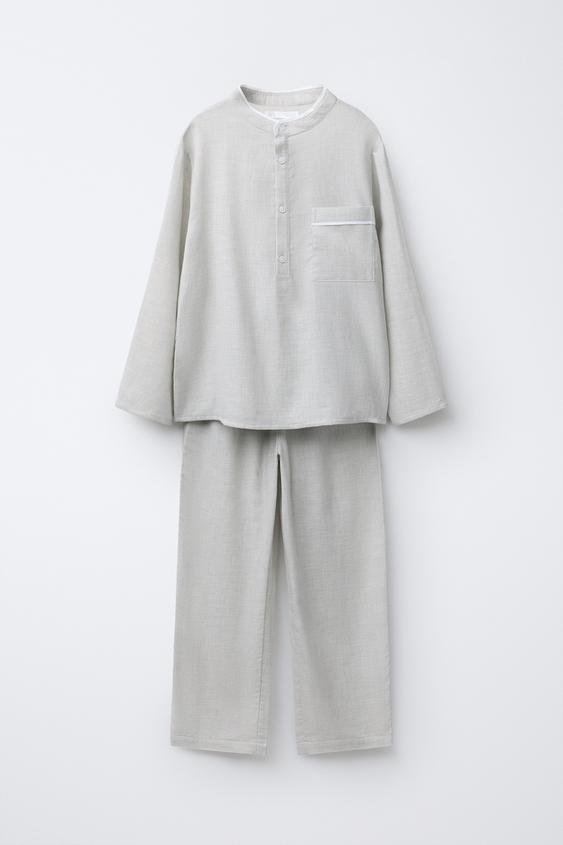 AGES 6-14 / HENLEY SHIRT PYJAMAS - Grey marl by Zara - Image 0