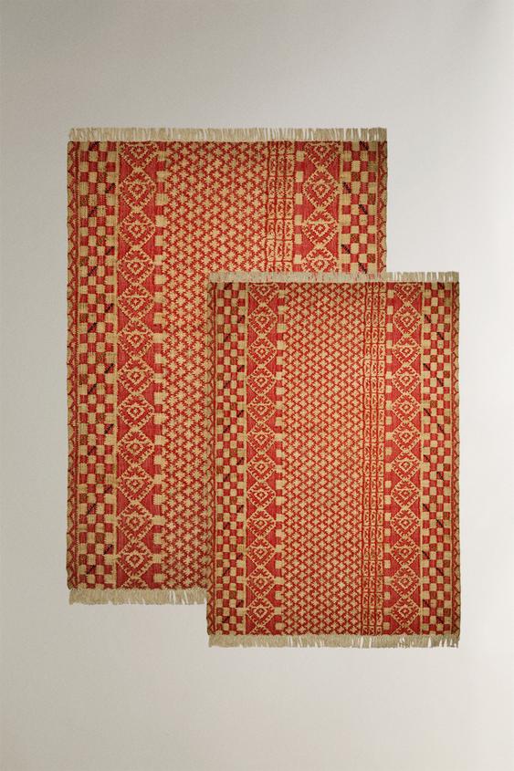 GEOMETRIC PRINT JUTE RUG - Red by Zara - Image 0