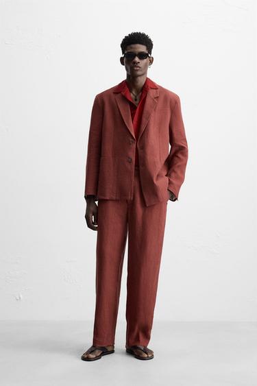 100% LINEN SUIT BLAZER - Red / Black by Zara