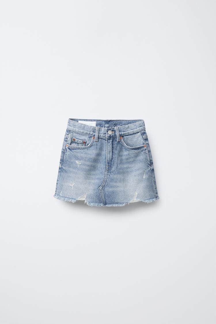RIPPED FRAYED DENIM SKIRT Blue ZARA Australia