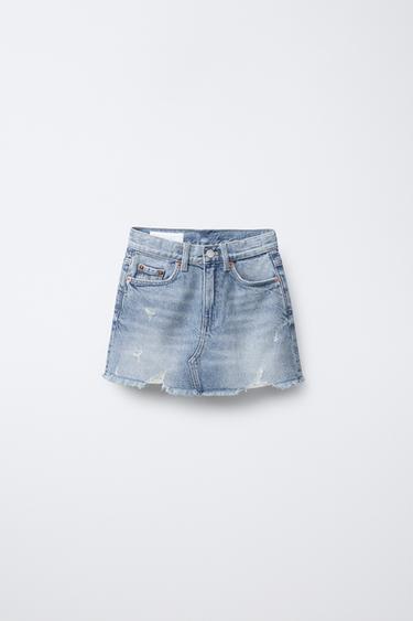 Zaras DENIMKJOL MED FRANSAR OCH REVOR - Blå