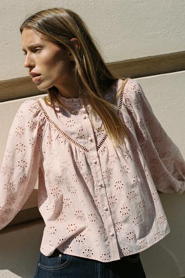 CHEMISE BRODERIES PERFORÉES - Rose pastel de Zara - Image 2