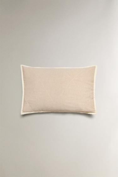 CHILDREN'S STRIPED QUILTED COTTON CUSHION COVER - Brown by Zara - Image 0