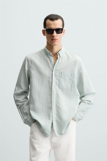 CAMISA LINO - ALGODÓN - Verde agua de Zara