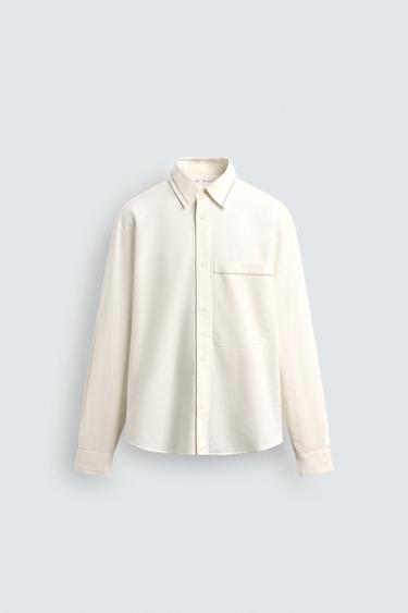 CHEMISE EN COTON ET LIN BRODÉE - Écru de Zara - Image 7