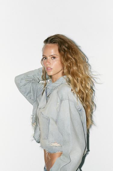 RIPPED TRF CROP DENIM JACKET - Light blue by Zara - Image 2