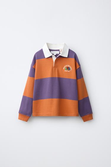 FRUIT OF THE LOOM™ EMBROIDERED STRIPED POLO SHIRT - Purple by Zara