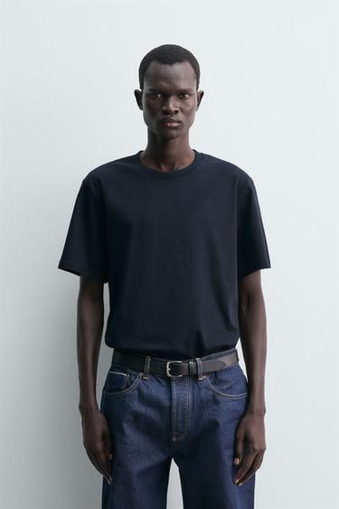 미디엄 웨이트 쇼트 슬리브 티셔츠 - Zara 네이비