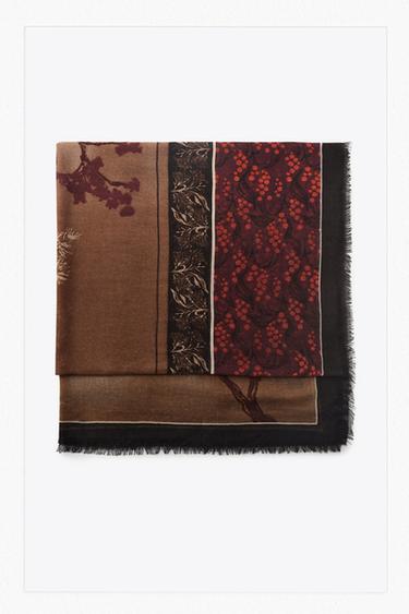 LENÇO ESTAMPADO COM FLORES - castanho da Zara
