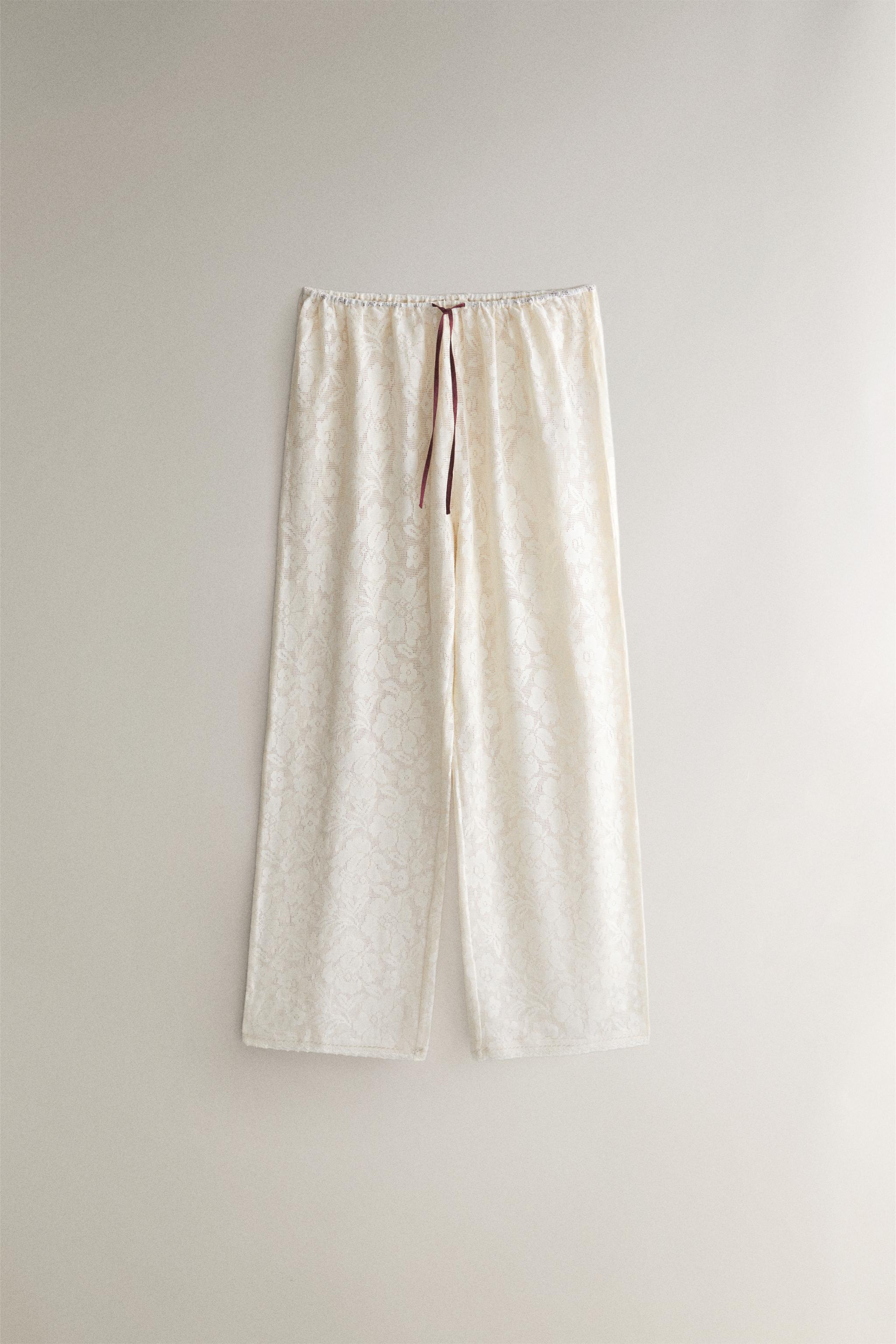 FLORAL LACE COTTON TROUSERS — Ecru