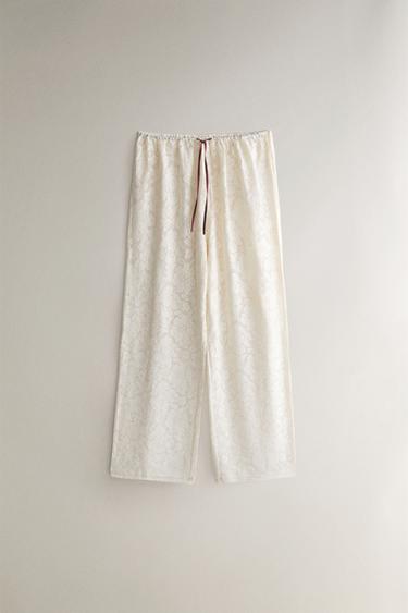 FLORAL COTTON AND LACE TROUSERS - Ecru by Zara - Image 0