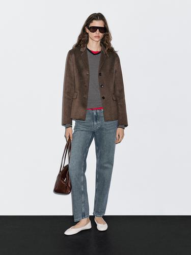 Americana cuello sastre mezlca lana - Chocolate de Zara