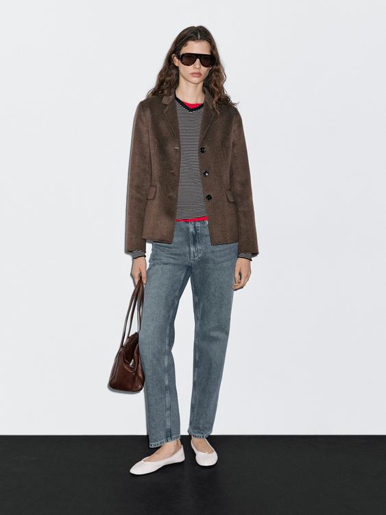 Wool blend blazer with tailored collar