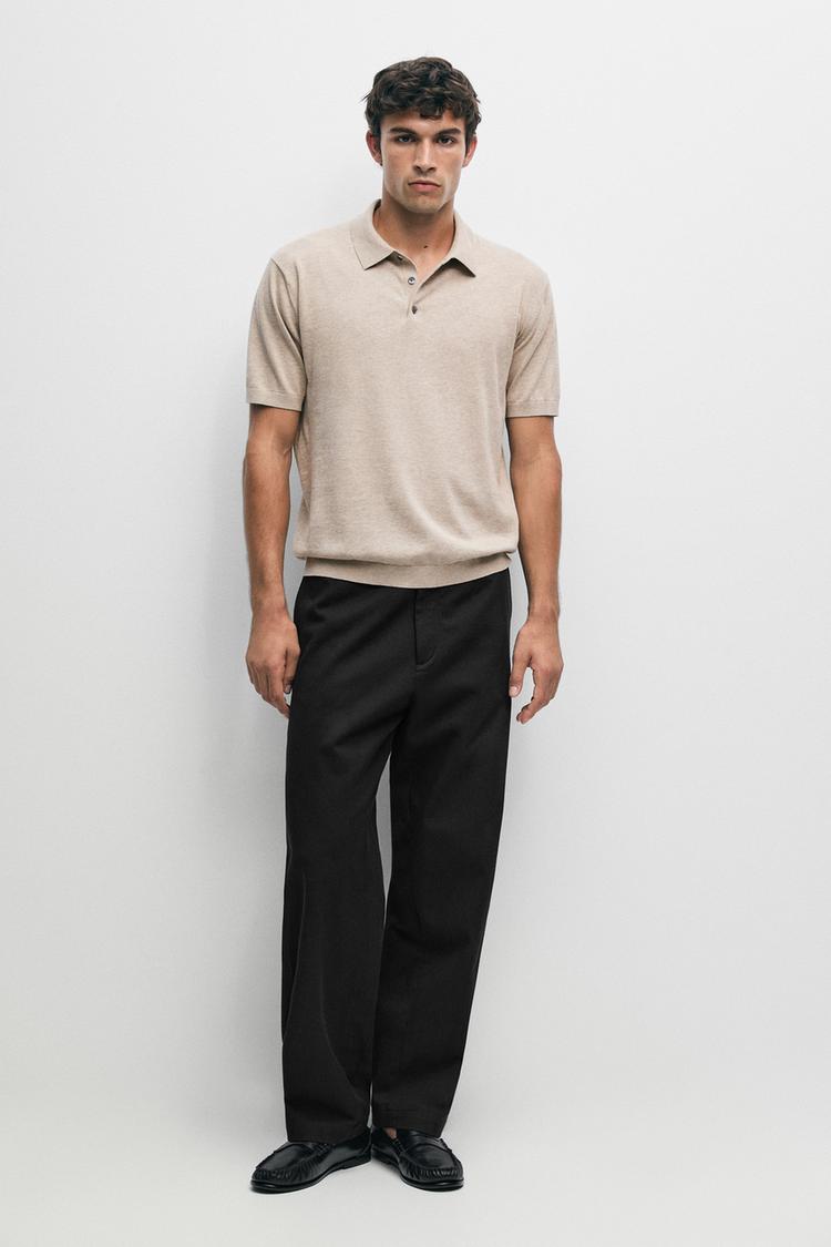 100% cotton knit polo sweater — Beige