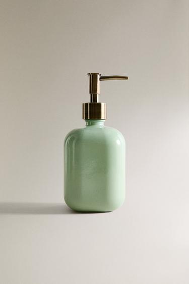 JADE GREEN GLASS SOAP DISPENSER - أخضر مموه الخاص بـ Zara