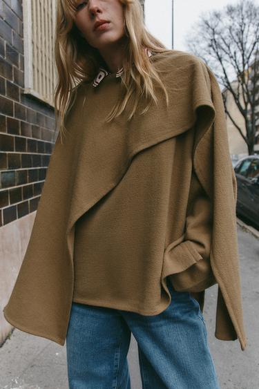 SCARF LAYERED SWEATER - Mid-camel by Zara