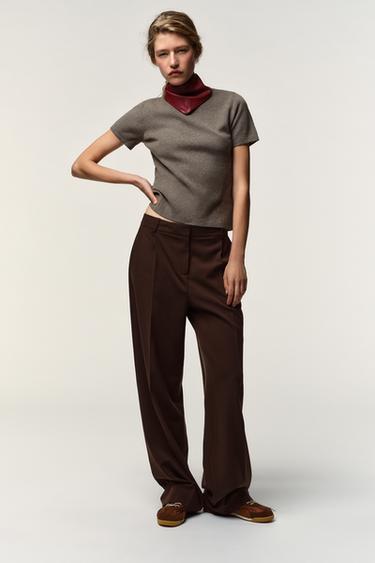 SOFT-TOUCH SHORT SLEEVE KNIT TOP - Taupe grey by Zara - Image 0
