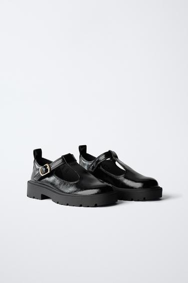 Zara PATENT FINISH T-BAR SHOES - Black