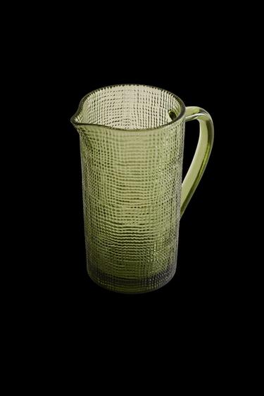 RAISED DESIGN GLASS JUG - Green by Zara