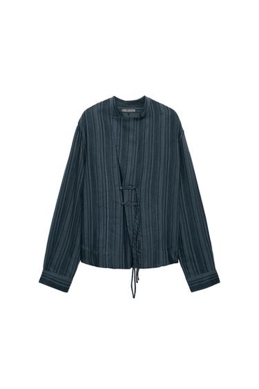 ZW COLLECTION STRIPED SHIRT WITH FROG FASTENING - Indigo by Zara