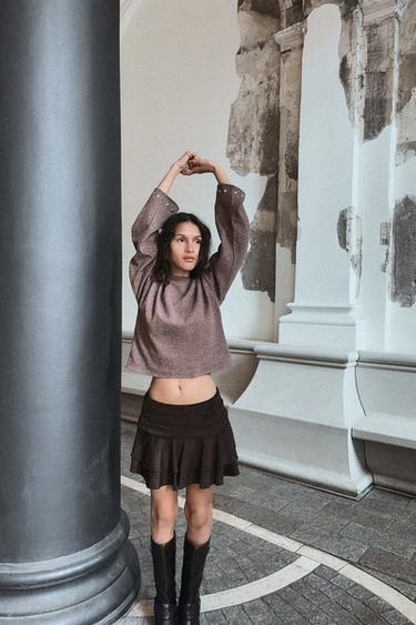 SOFT STUDDED SWEATSHIRT - Brown marl by Zara - Image 1