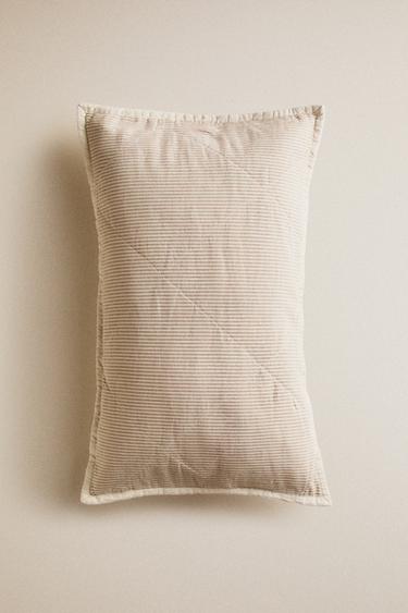 KIDS' STRIPED QUILTED COTTON CUSHION COVER - Brown by Zara