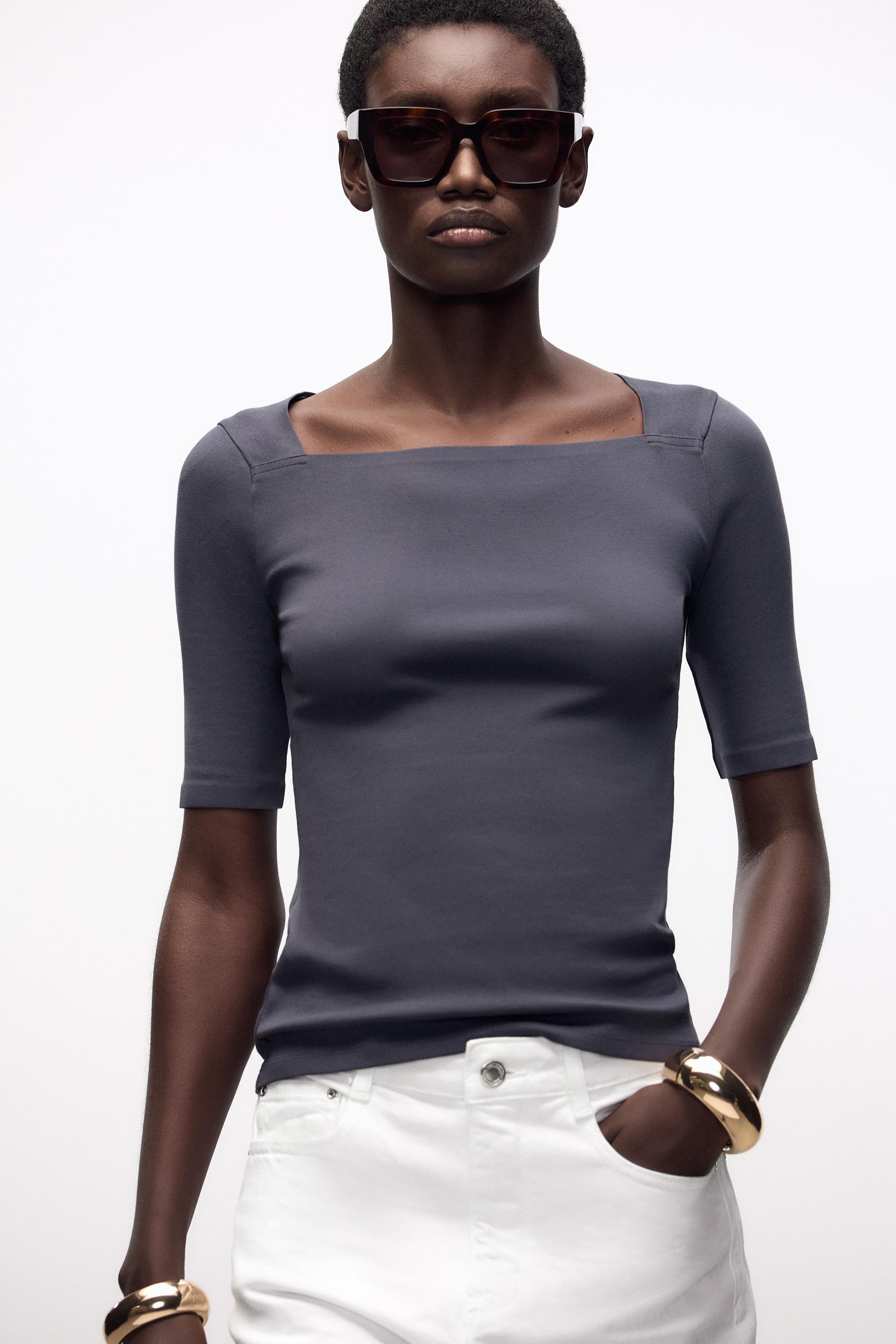 SQUARE NECKLINE T-SHIRT - Black | ZARA Spain