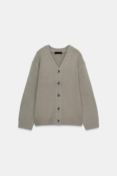 GILET 100 % LAINE COL EN V - Gris taupe de Zara - Image 3