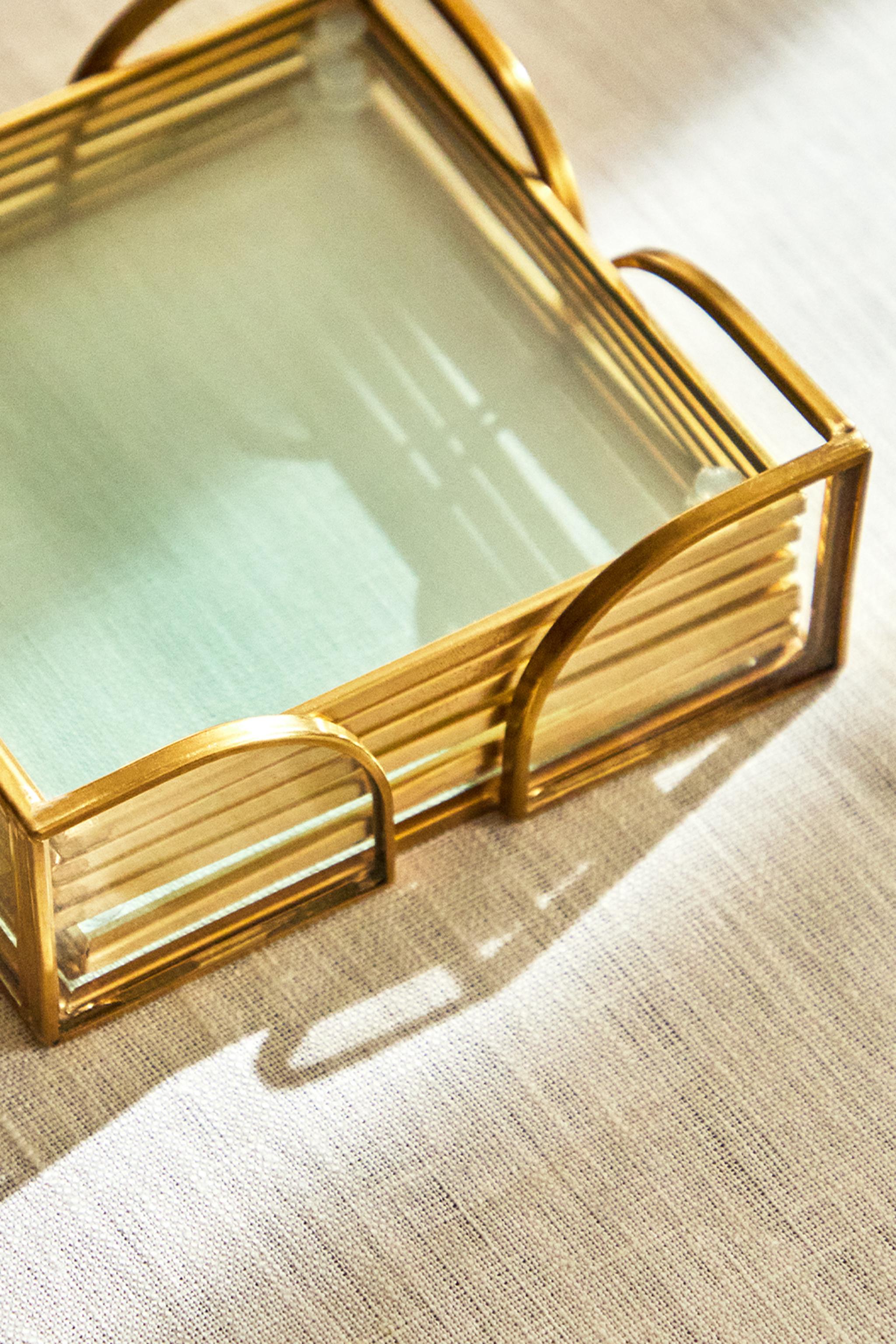 SET OF METAL AND GLASS COASTERS (SET OF 6) - Gold | ZARA United States SET OF METAL AND GLASS COASTERS (SET OF 6) - Gold | ZARA United States