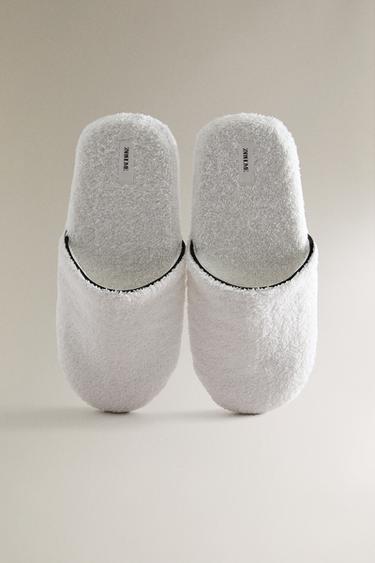 TERRY BATHROOM SLIPPERS WITH TRIM - White by Zara - Image 2
