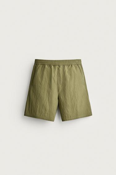RELAXED FIT FLOWING BERMUDA SHORTS - Dark olive by Zara