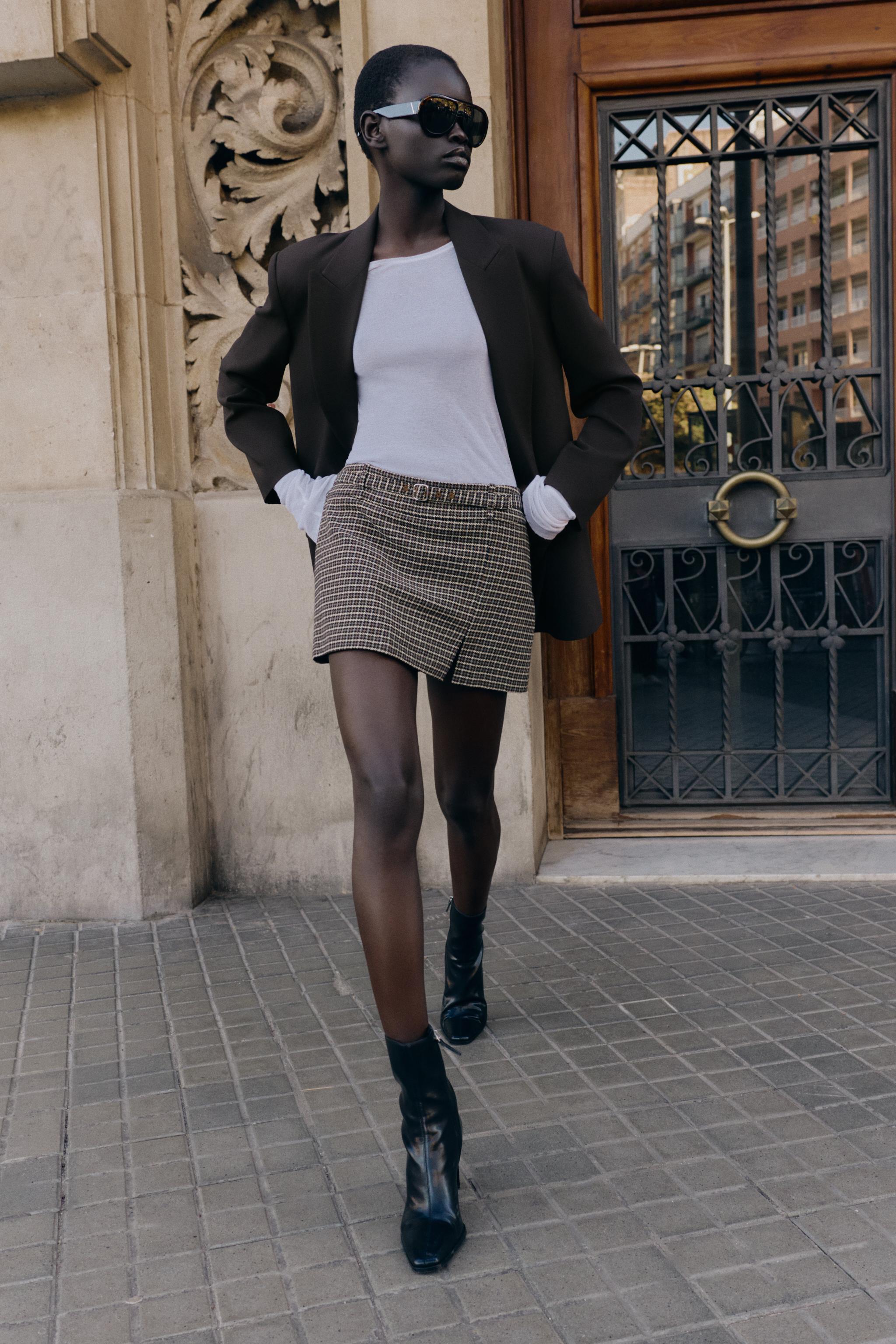 JUPE-CULOTTE PIED-DE-POULE AVEC CEINTURE