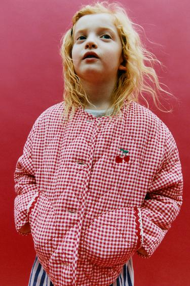 Zara 格紋絎縫夾克 - 紅色 / 白色