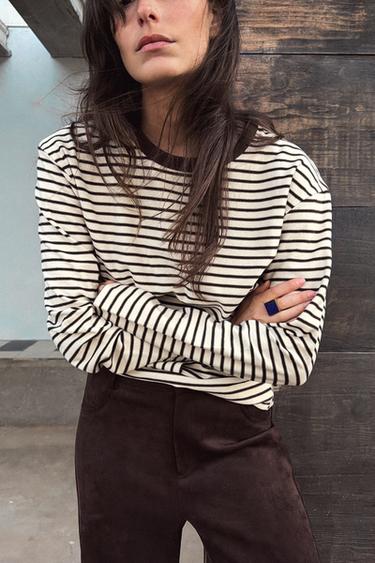STRIPED LONG SLEEVE T-SHIRT - Brown Stripes by Zara