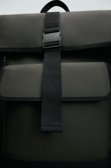 RUBBERISED FLAP BACKPACK - Khaki Green by Zara