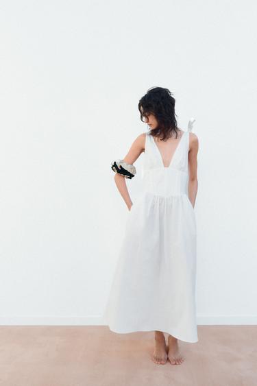 VESTIDO MIDI POPELÍN LAZADAS - Blanco de Zara