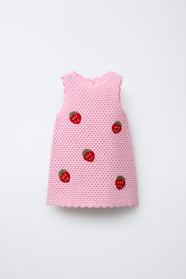 STRAWBERRY CROCHET KNIT DRESS Pink ZARA India