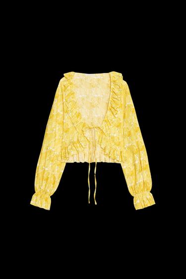 V-NECK TOP WITH RUFFLES - yellow by Zara - Image 0