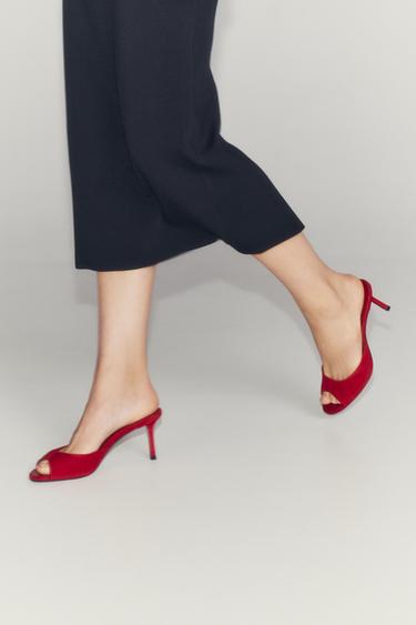 MULES DE TACÃO EM CAMURÇA - Vermelho da Zara