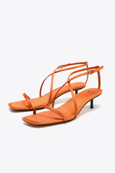 SATIN-EFFECT CROSSOVER STRAP SANDALS - Orange by Zara - Image 4
