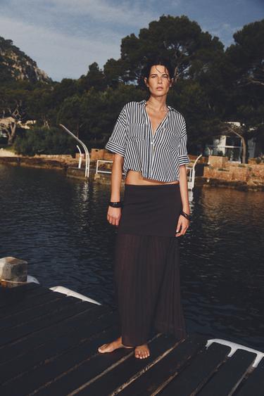 CROPPED LINEN BLEND SHIRT - Blue/White by Zara