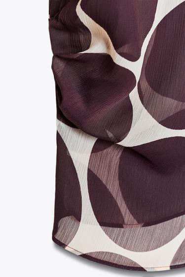SHEER POLKA DOT TOP - Ecru / Maroon by Zara - Image 9