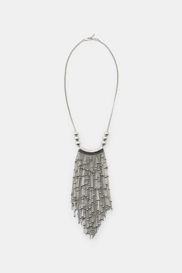 BEAD AND CHAIN NECKLACE - Silver by Zara - Image 0