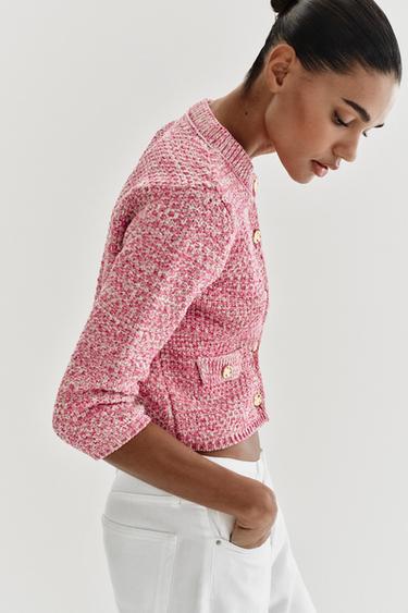 GILET EN MAILLE MANCHES 3/4 - Rose de Zara - Image 4