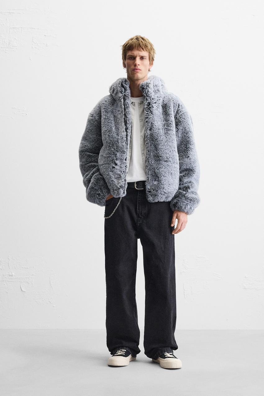 フェイクファークロップド丈ジャケット - アイス グレー | ZARA Japan 