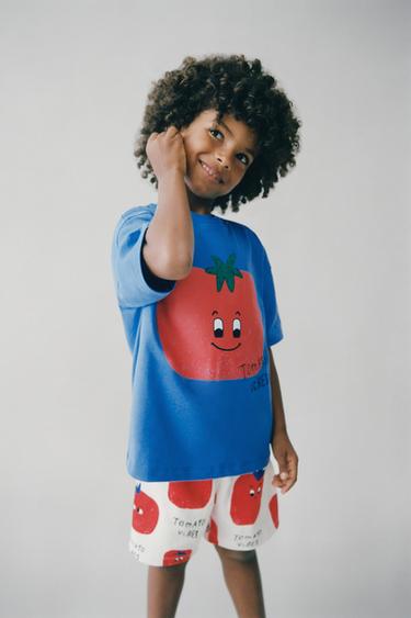 TOMATO T-SHIRT AND BERMUDA JOGGING SET - Blue by Zara
